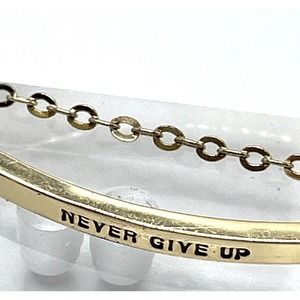 Kitsch Gold Inspirational Mantra Adjustable Bar Bracelet Never Give Up VTG Y2K